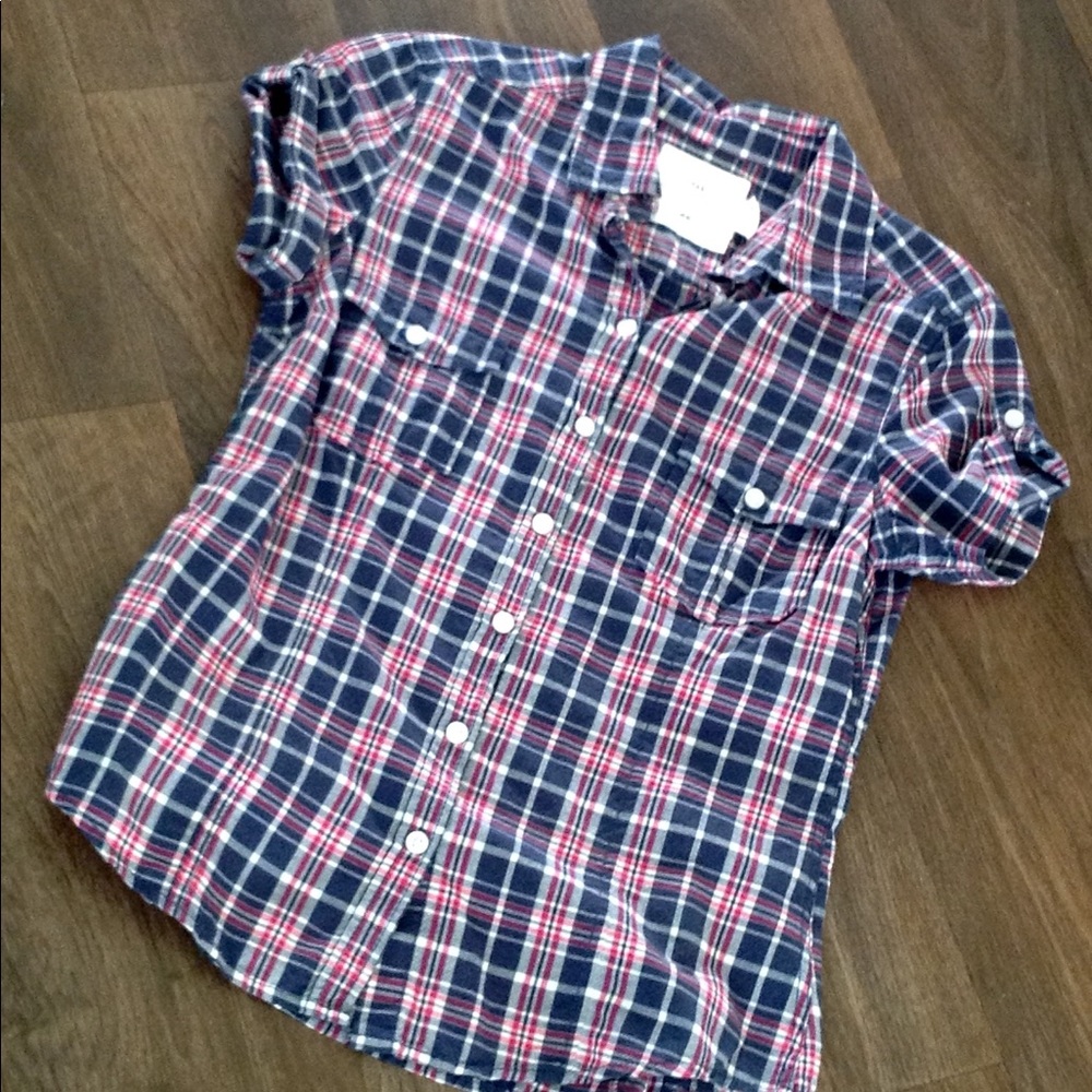H&M L.O.G.G. Short sleeve plaid blouse shirt SZ 8